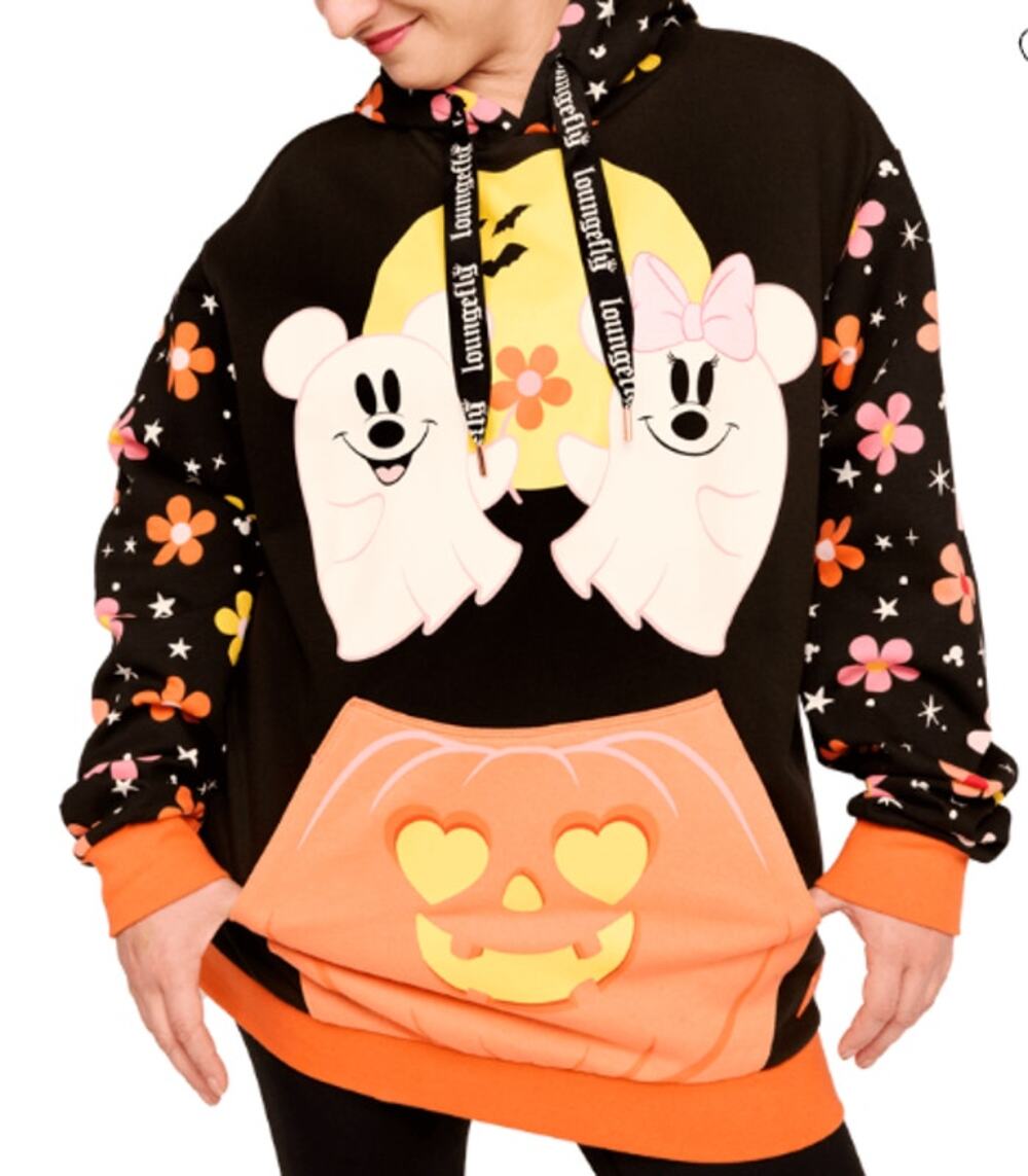 Disney Loungefly Mickey & Minnie Floral Ghost Glow in the Dark Unisex Hoodie NEW
